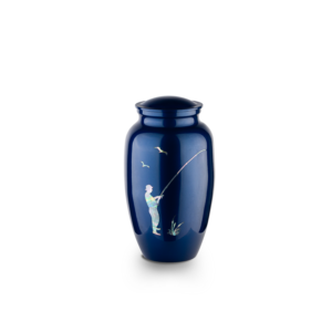 Decorative blue vase with fishing scene painting