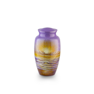 Purple and yellow striped glass vase.