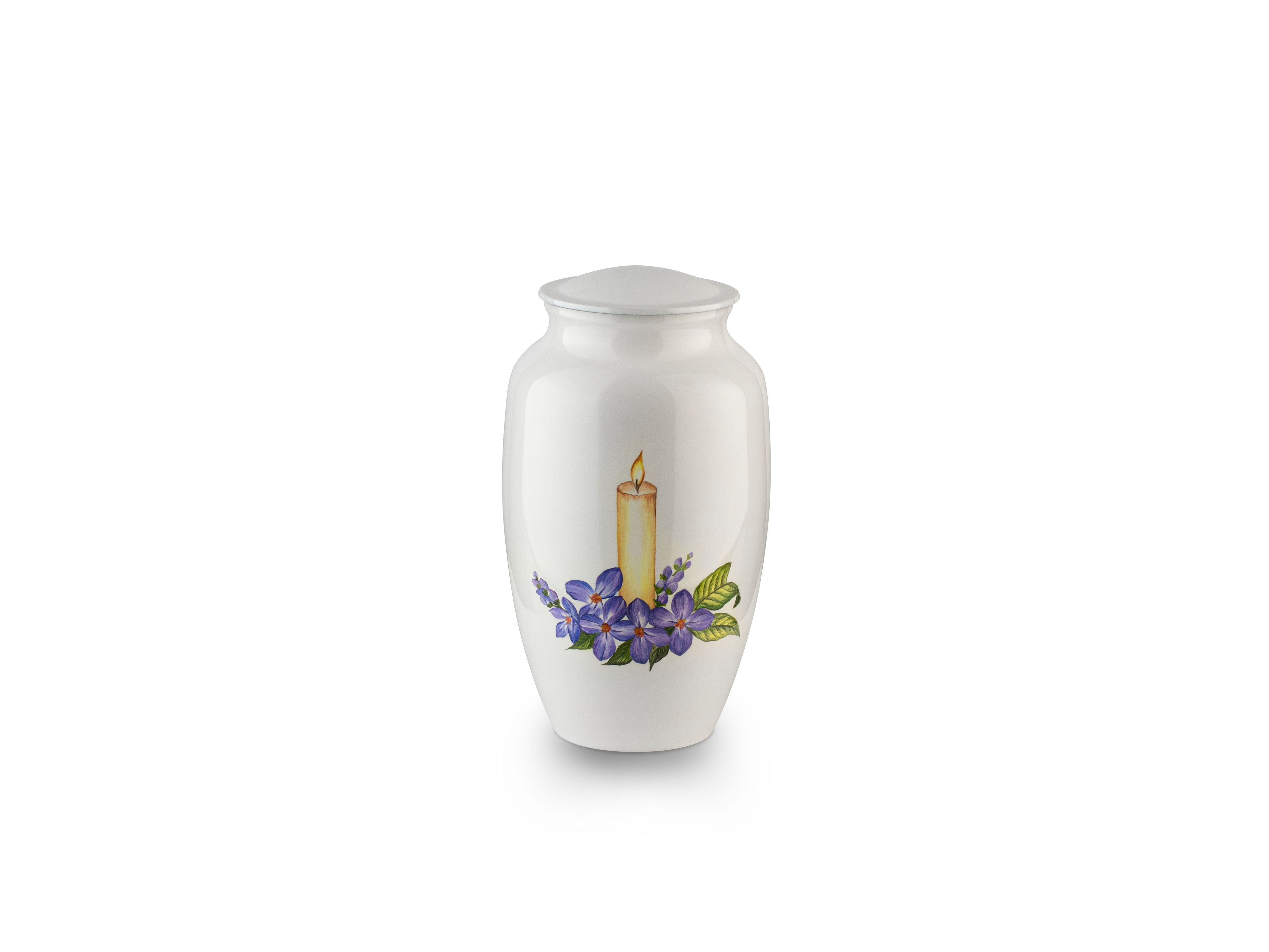 White vase with floral design and candle illustration