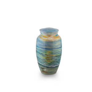 Multicolored ceramic vase on white background.