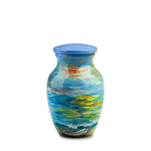 Colorful hand-painted ceramic vase on white background.