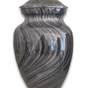 Marbled urn with lid on white background.